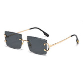 (6 PACK) Wholesale Sunglasses Fashion New Arrival Rimless Women 2025 - BulkSunglassesWholesale.com - Gold Frame Black Grey
